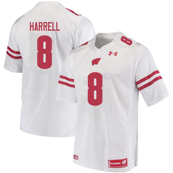 Wisconsin Badgers Men's #8 Deron Harrell NCAA Under Armour Authentic White College Stitched Football Jersey RX40I08QR